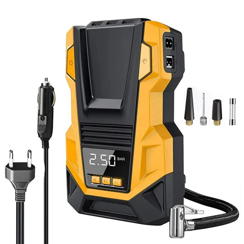 EAFC Car Tire Inflator Portable Air Compressor 150PSI Digital Air Pump AC220 DC12V with LED Light for Car Motorcycle Bicycle