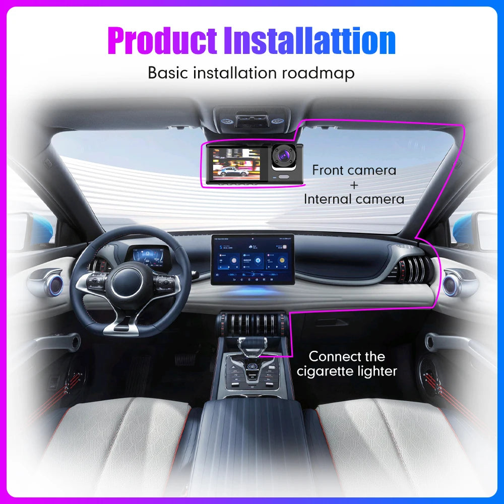 Cam Car DVR HD 1080P Dash Camera 3 Lens 2.0 inch IPS Video Recorder Cycle Dashcam Mirror Driving Recorder Night Vision