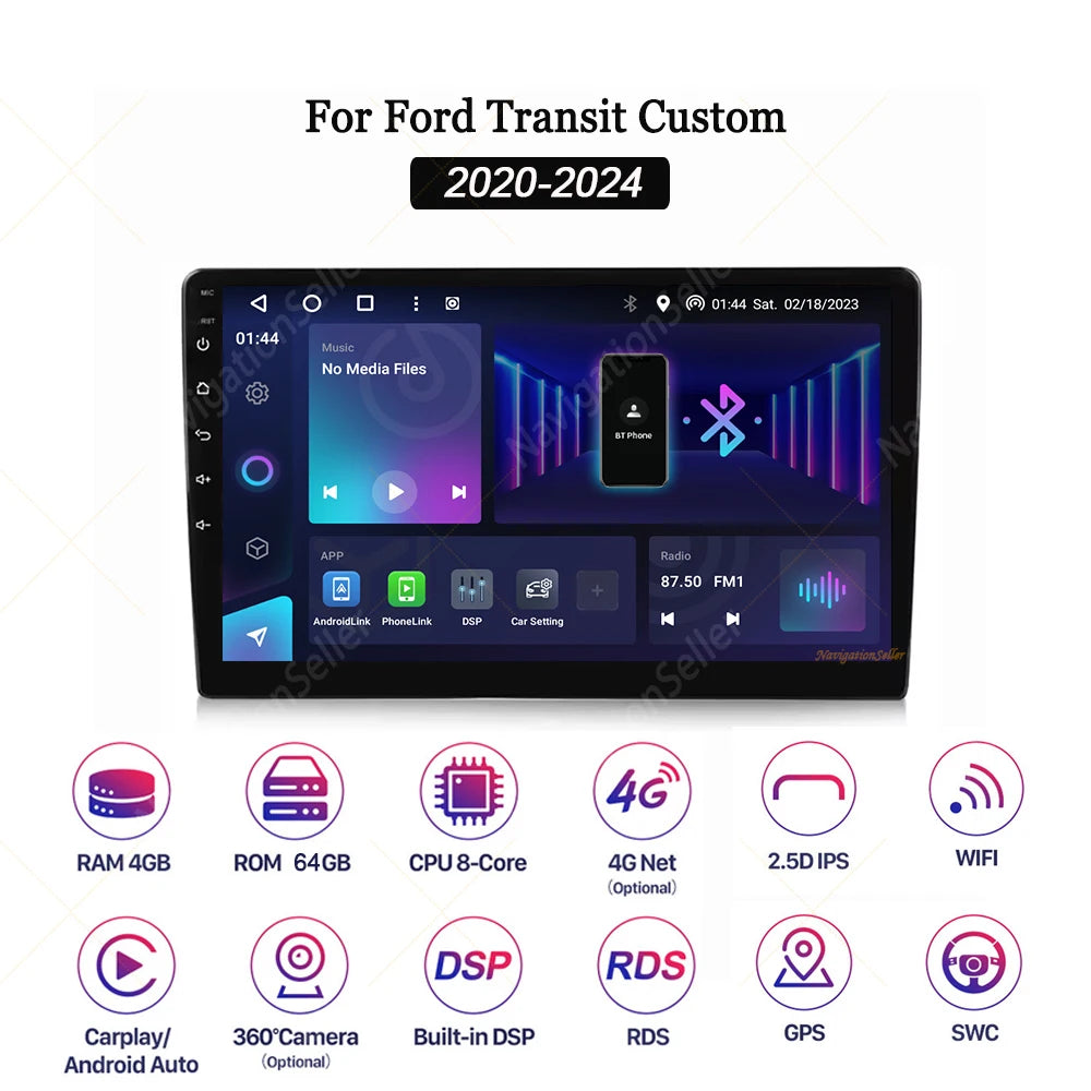 VIGOHI For Ford Transit Custom Pantalla 2018 2019 2020 2021 2022 2023 2024 Android Radio Carplay Multimedia Youtube Tiktok Wifi