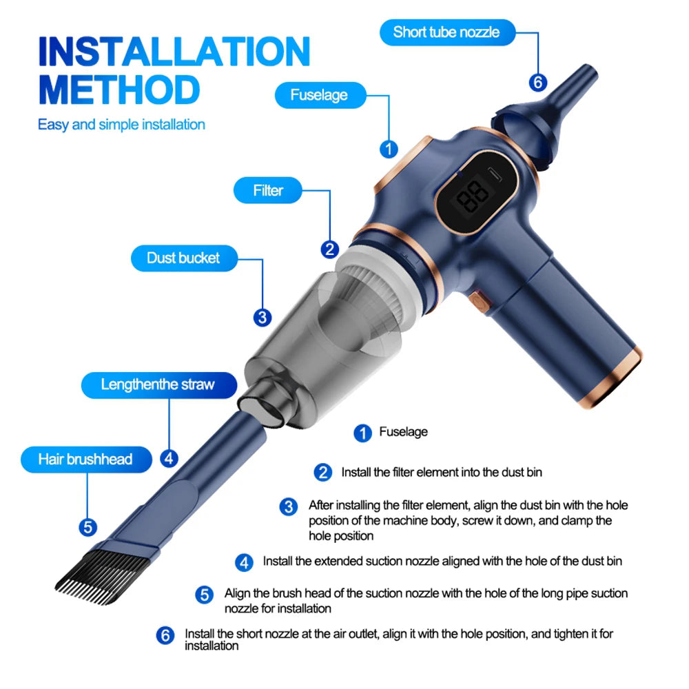 12V Car Vacuum Cleaner With With Display Screen Handheld Strong Suction 120W High Power Cleaning Appliance For volkswagen golf 5