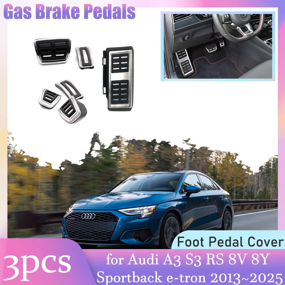 Car Gas Brake Pedals for Audi A3 S3 RS 8V 8Y Sportback e-tron 2013~2025 Anti-Slip Aluminum Alloy Rest Clutch Cover Accessories