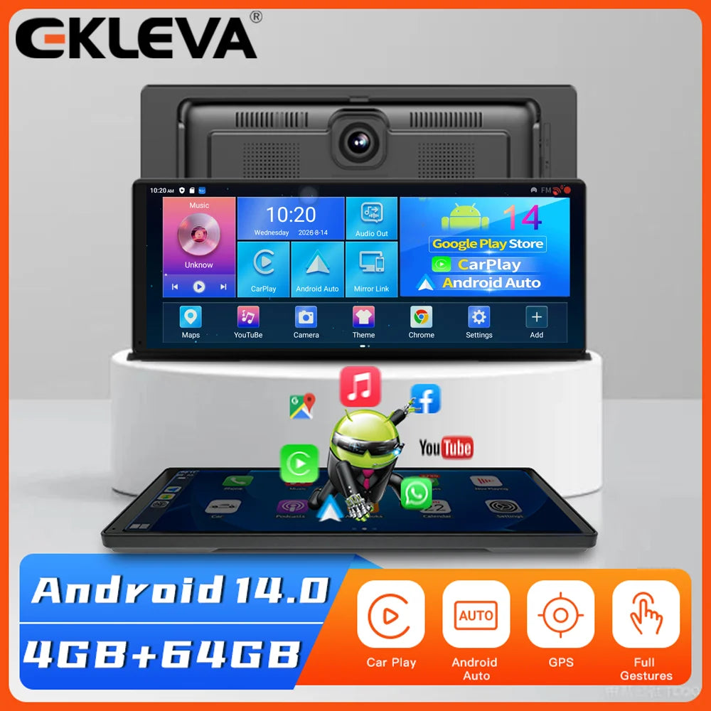 11.3" Android 14 Dash Cam with Carplay Android Auto 4GB+64GB Front Rear 1080P GPS Navigation WiFi Smart Rearview Mirror DVR