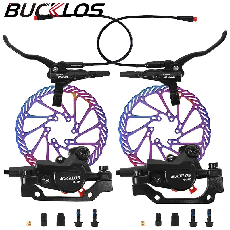 BUCKLOS Electric Bike Hydraulic Brakes Power Off Electric Scooter Brake Set 2 Piston E-Bike Disc Brake Set Folding Bike Brakes