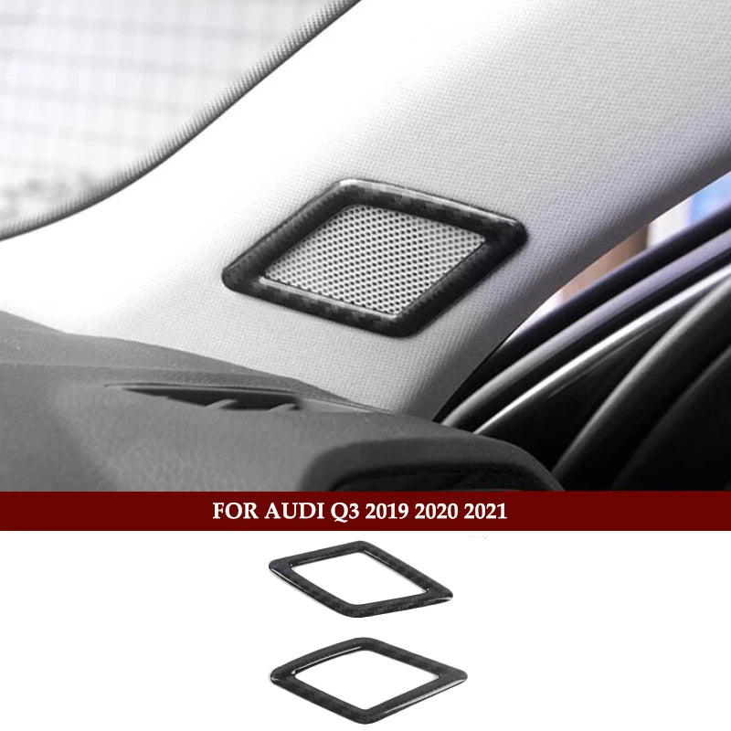 Carbon Fiber Look Accessories Interior Kit For Audi Q3 F3 2019 - 2021 Pillar A Speaker / Lift Button / Air AC / Gear Cover Trim