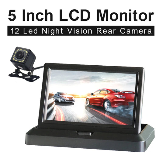 5 Inch 800*480 TFT LCD Foldable Car Monitor Reverse Parking And 12 LED Night Vision Rear View Camera