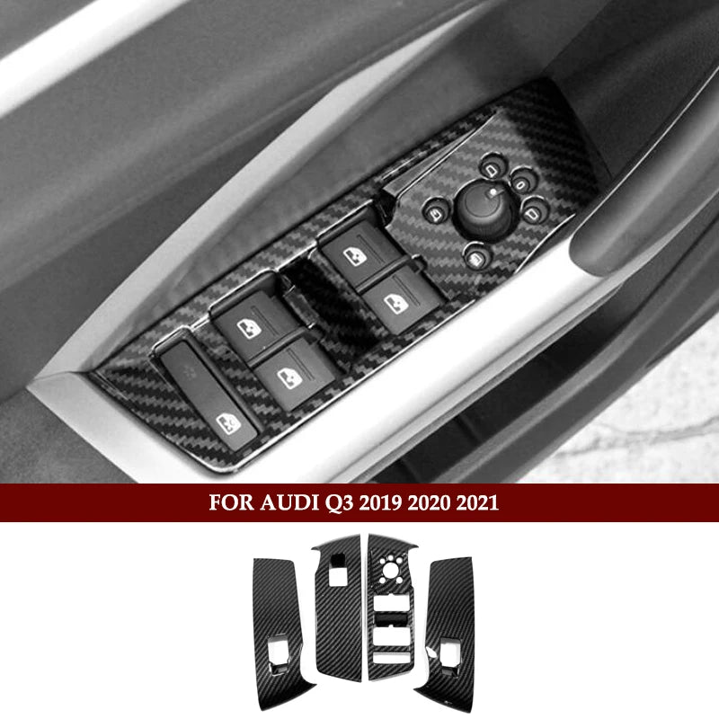 Carbon Fiber Look Accessories Interior Kit For Audi Q3 F3 2019 - 2021 Pillar A Speaker / Lift Button / Air AC / Gear Cover Trim
