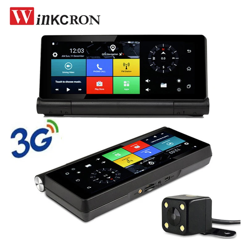7.0 Inch Car DVR Camera 3G Android 5.1 Dash Cam Video Recorder GPS Navigation Full HD1080P WiFi Bluetooth Dual Rearview Camera