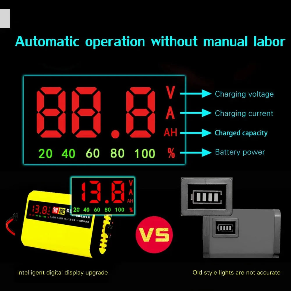 Car Battery Charger 12V 2A LCD Display For Automotive Truck Motorcycle Lead Acid Battery
