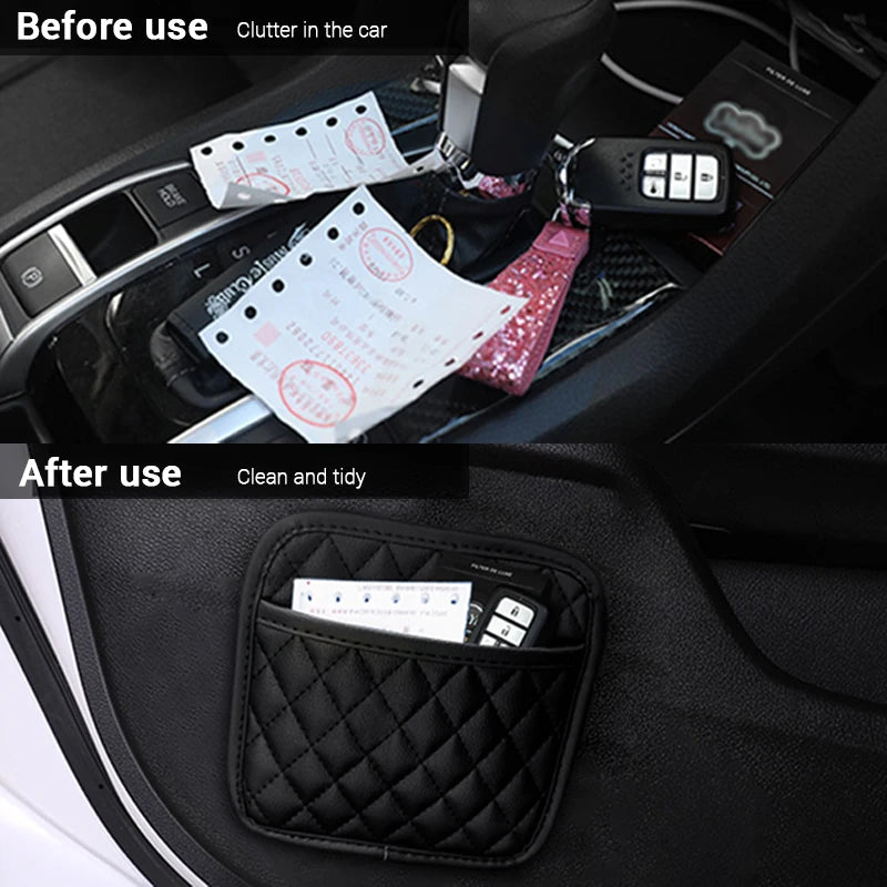 Car Adhesive Organizers Pocket Bags Car Storage Box Collecting Bag For Cards Phone Key Sticky Pouch Car Interior Universal