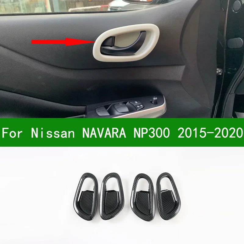 For Nissan Navara NP300 2015-2020 Accessory glossy black Carbon fibre pattern car side interior door bowl cover sticker trim