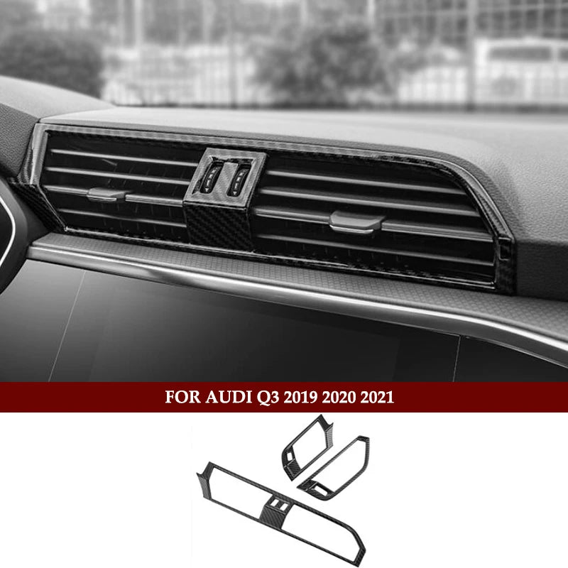 Car Styling Carbon fiber Multimedia Handrest Center Console Gear Shift Panel Cover Sticker For Audi Q3 2019 Interior Accessories