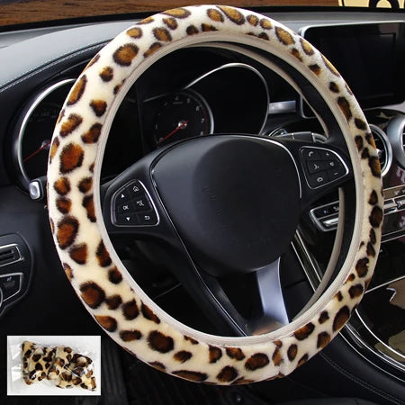 Fashion Car Steering Wheel Cover Volant Plush Leopard Print Braid on the Steering-wheel Funda volante 3 Colors Auto Car Styling
