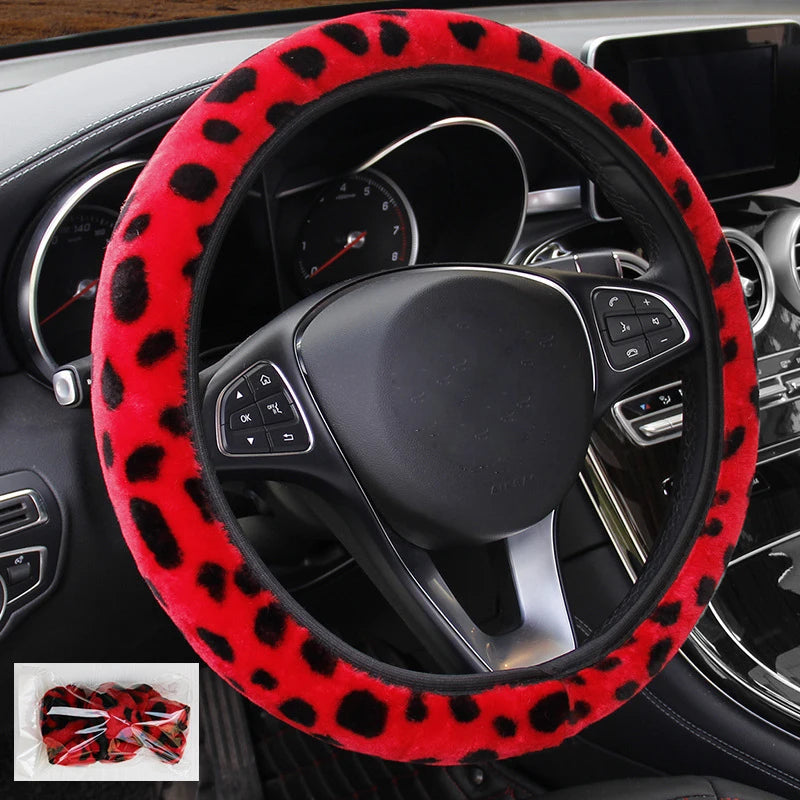 Fashion Car Steering Wheel Cover Volant Plush Leopard Print Braid on the Steering-wheel Funda volante 3 Colors Auto Car Styling