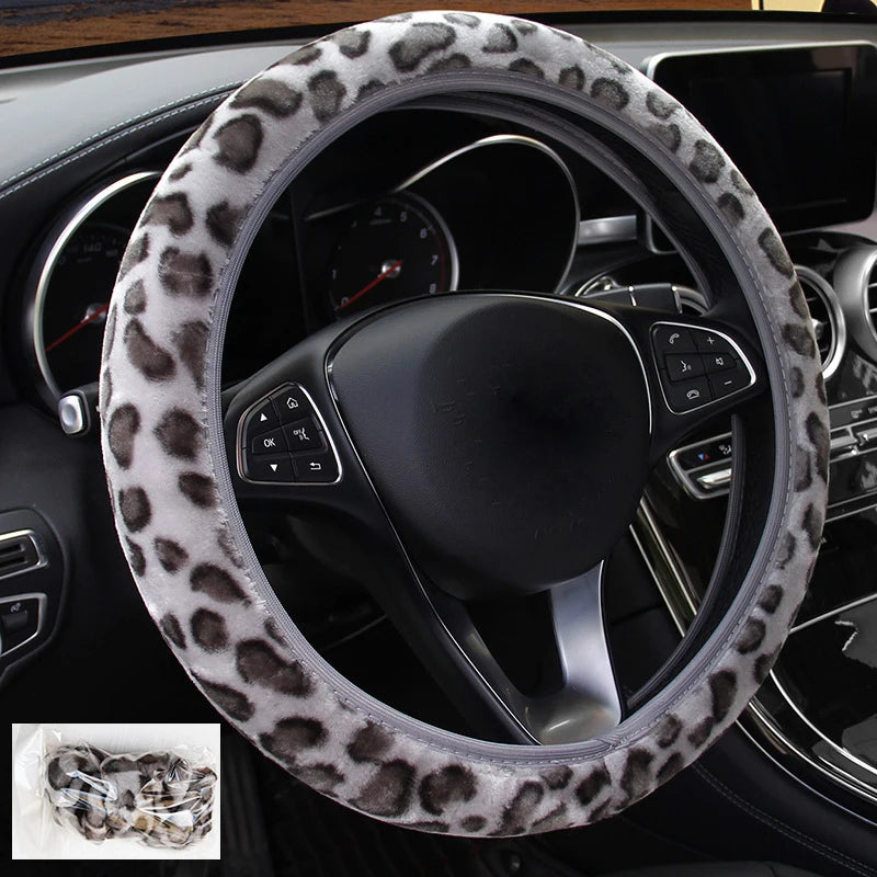 Fashion Car Steering Wheel Cover Volant Plush Leopard Print Braid on the Steering-wheel Funda volante 3 Colors Auto Car Styling