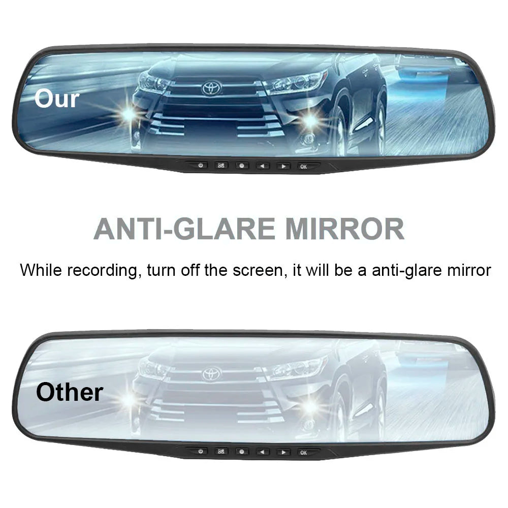 HGDO 4.3" Rearview Mirror Dash Cam Dual Lens FHD 1080P Vehicle Video Recorder Autoregistrator Car Dvr with two Cameras 24H
