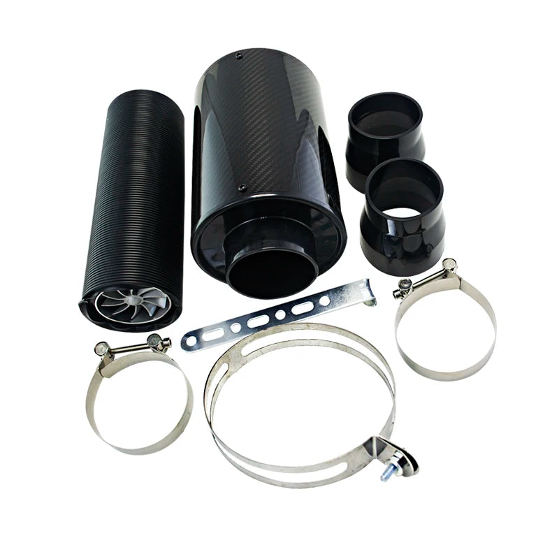 PQY - air Intake With Fan Universal Racing Carbon Fiber Cold Feed Induction Kit Air Intake Kit Air Filter Box / OR WITHOUIT FAN