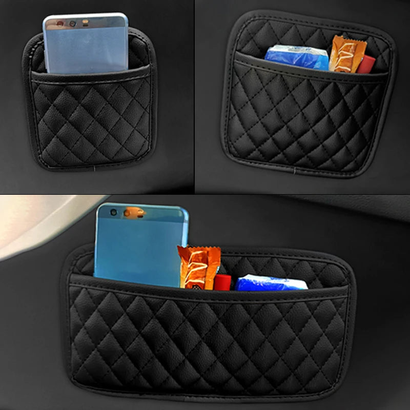 Car Adhesive Organizers Pocket Bags Car Storage Box Collecting Bag For Cards Phone Key Sticky Pouch Car Interior Universal