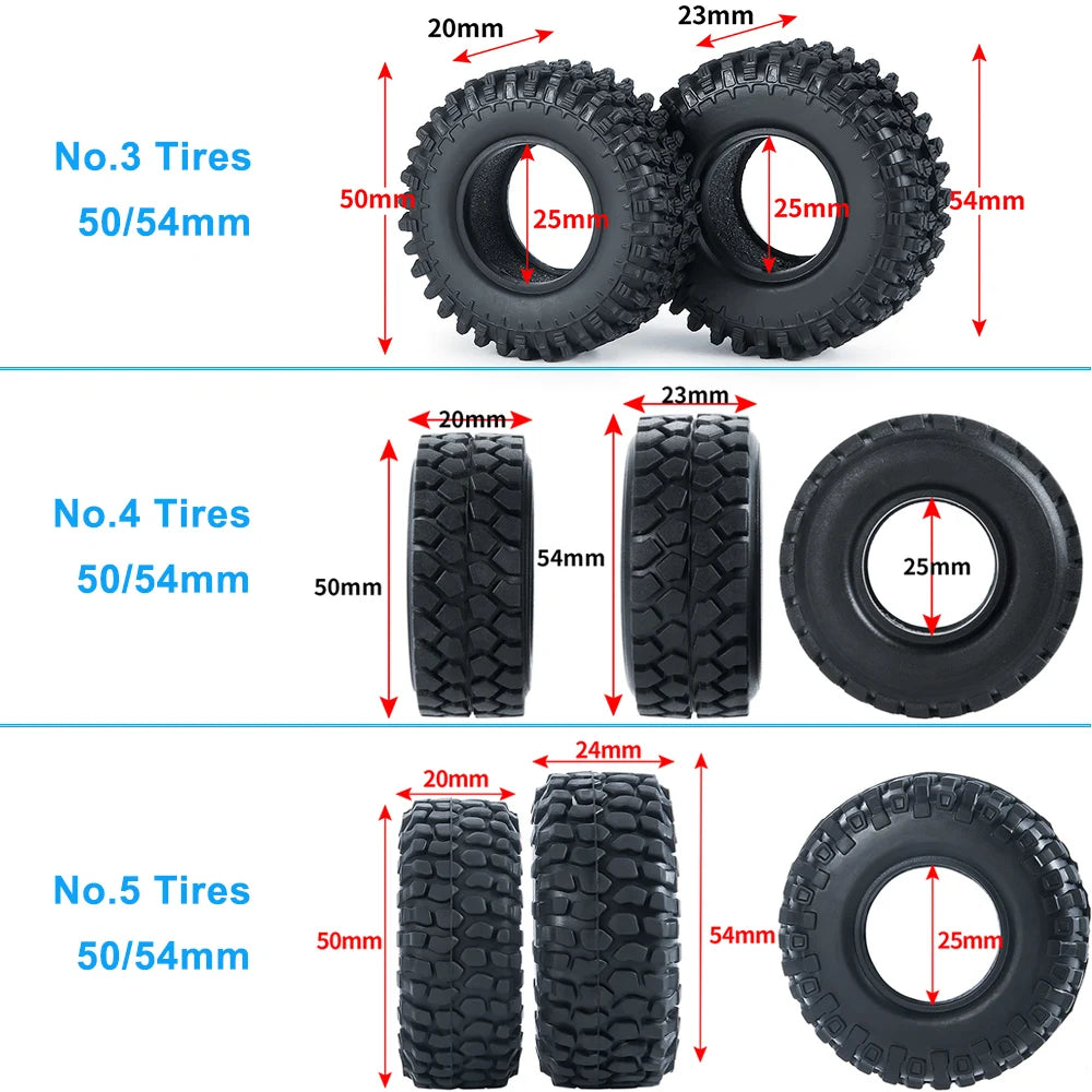 AXSPEED 4PCS 1.0 Inch Soft Rubber Tyres 50/54mm for 1/24 Axial SCX24, 1/18 TRX4M RC Micro Crawler Car Wheels Tires