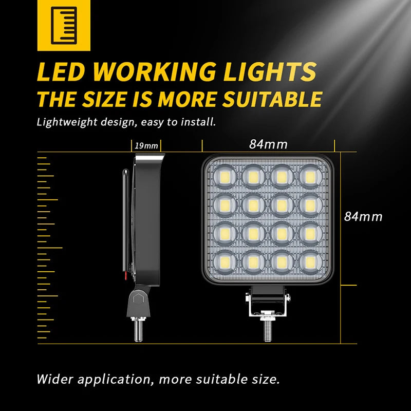 Car LED Work Light 48 W DC 12/ 24 Volts 6000K White Universal Truck Auto Bulbs motorcycle Auto Truck Off Road Accessories