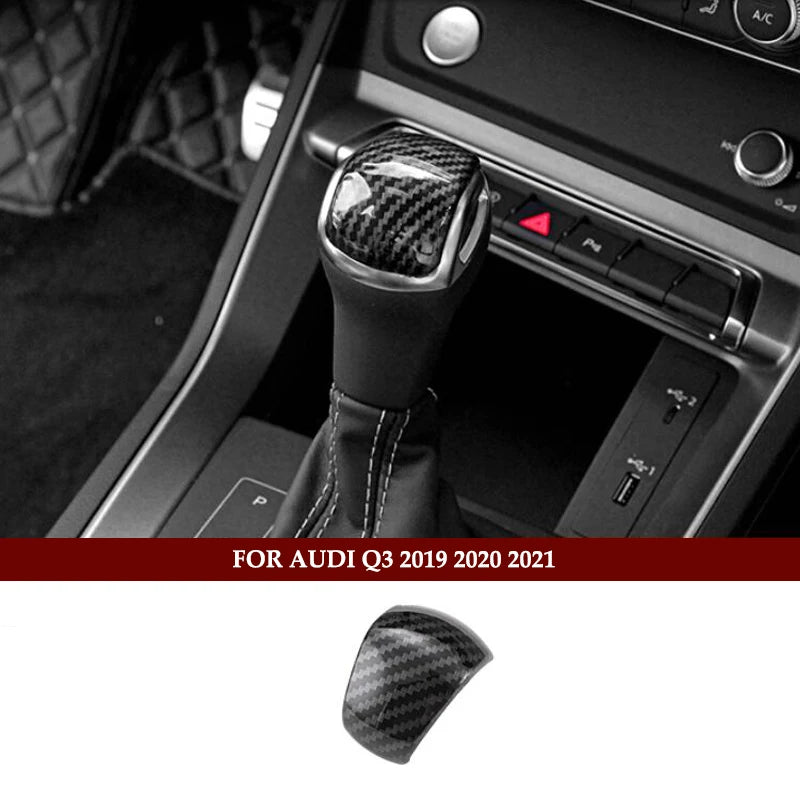 Carbon Fiber Look Accessories Interior Kit For Audi Q3 F3 2019 - 2021 Pillar A Speaker / Lift Button / Air AC / Gear Cover Trim