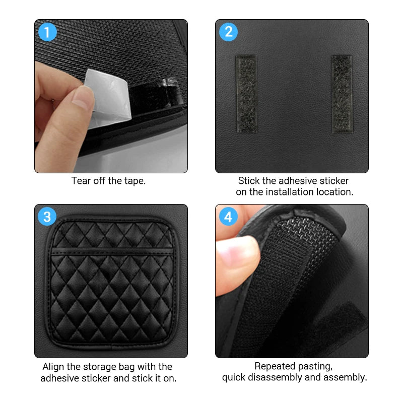 Car Adhesive Organizers Pocket Bags Car Storage Box Collecting Bag For Cards Phone Key Sticky Pouch Car Interior Universal