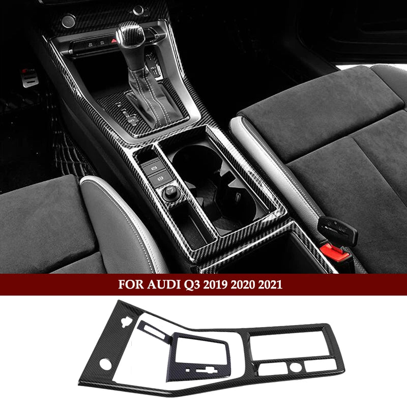 Carbon Fiber Look Accessories Interior Kit For Audi Q3 F3 2019 - 2021 Pillar A Speaker / Lift Button / Air AC / Gear Cover Trim