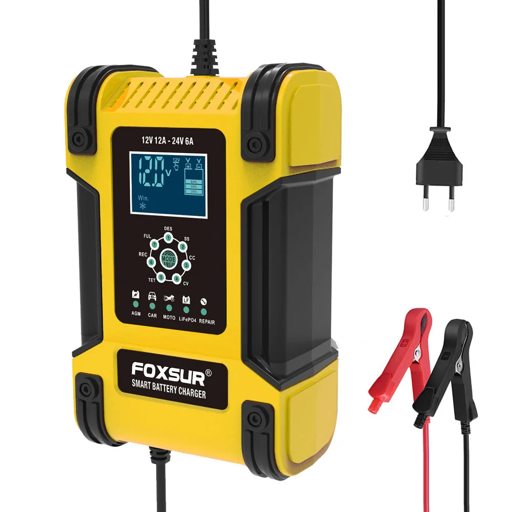 12V/12A 24V/6A Car Battery Charger Full Automatic Smart Battery Chargers Maintainer Portable Battery Chargers for Car Motorcycle