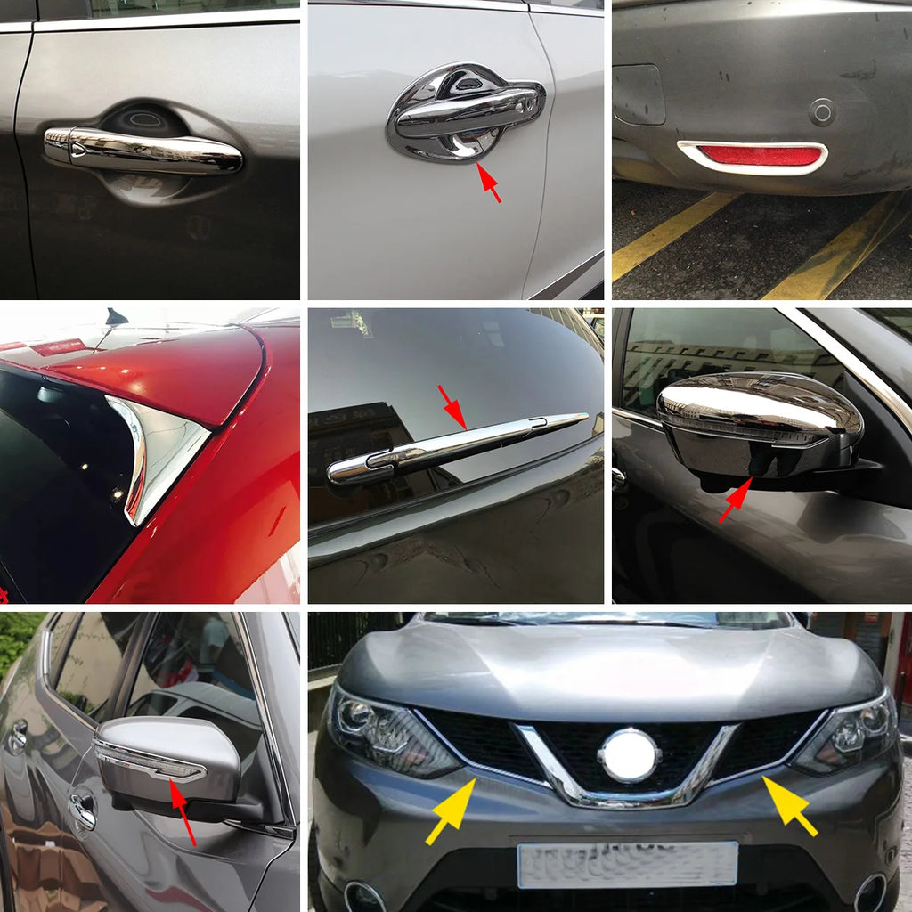 Accesorios de decoración para Nissan Qashqai J11, rejilla roja, espejo, luz antiniebla, manija de puerta, cubierta de copa, embellecedor, 2015-2020