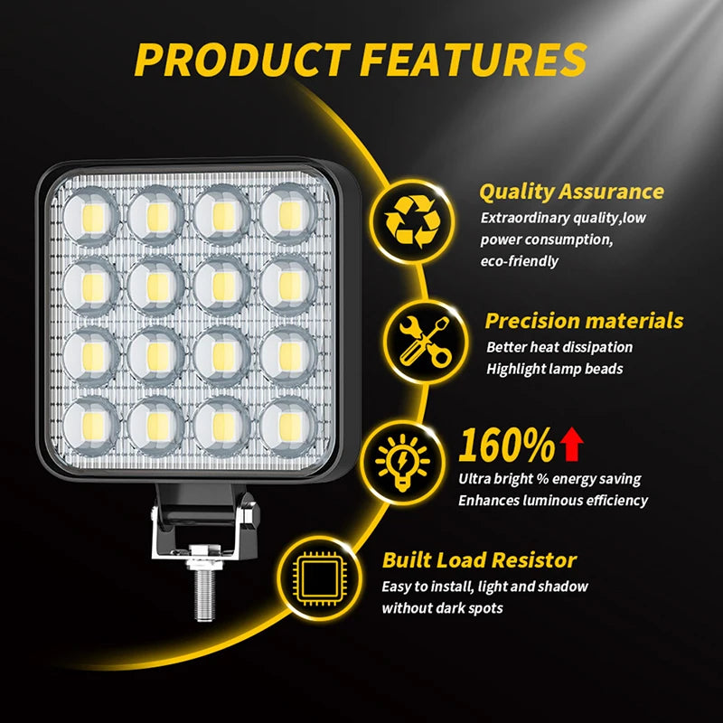 Car LED Work Light 48 W DC 12/ 24 Volts 6000K White Universal Truck Auto Bulbs motorcycle Auto Truck Off Road Accessories
