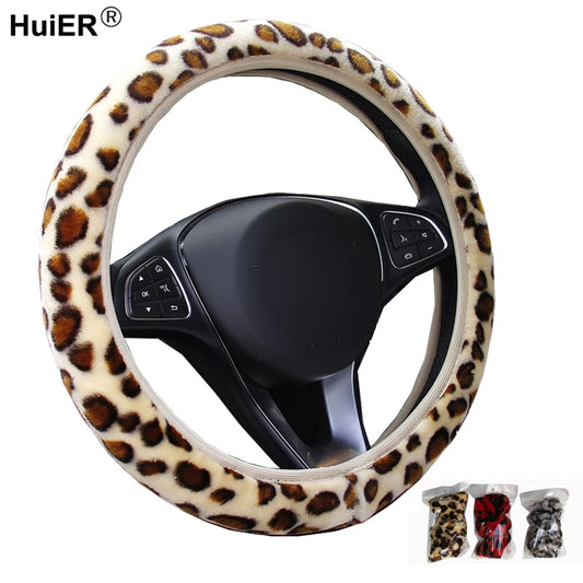Fashion Car Steering Wheel Cover Volant Plush Leopard Print Braid on the Steering-wheel Funda volante 3 Colors Auto Car Styling
