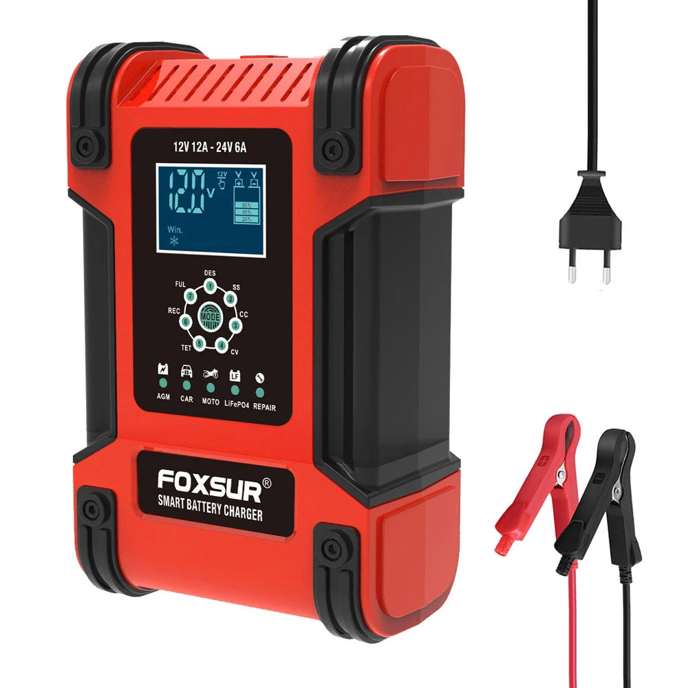 12V/12A 24V/6A Car Battery Charger Full Automatic Smart Battery Chargers Maintainer Portable Battery Chargers for Car Motorcycle