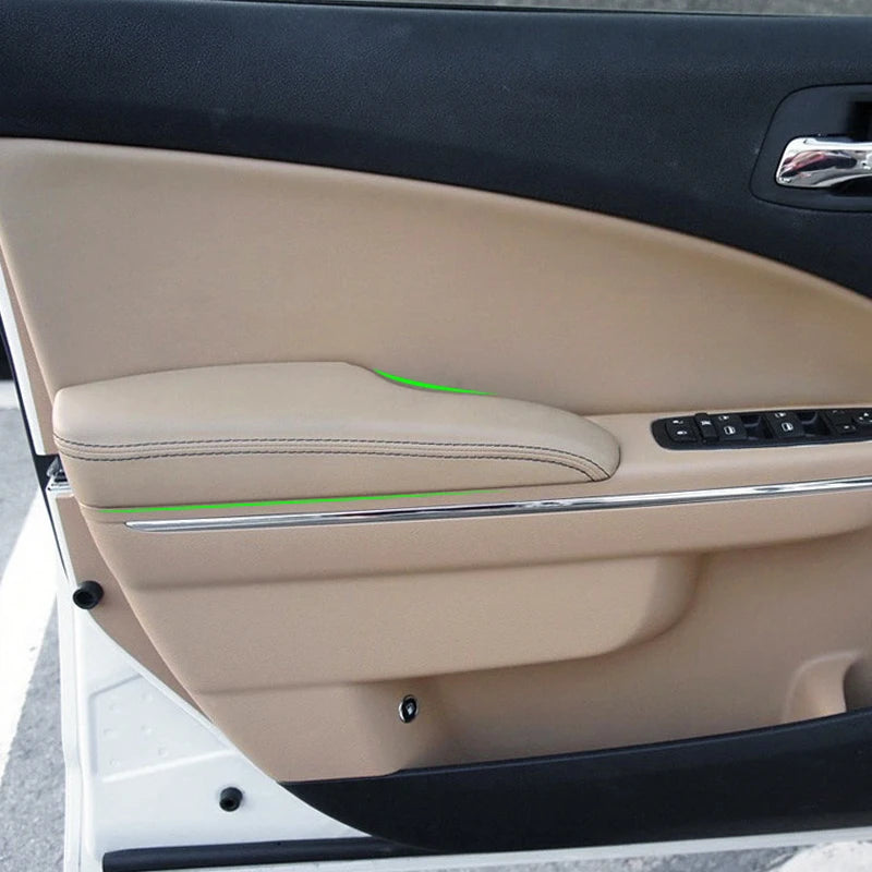 Car Accessory Front 2 Door Armrest Panel Leather Cover Trim For Dodge Charger 2011 2012 2013 2014 2015 2016 2017 2018 2019 Beige