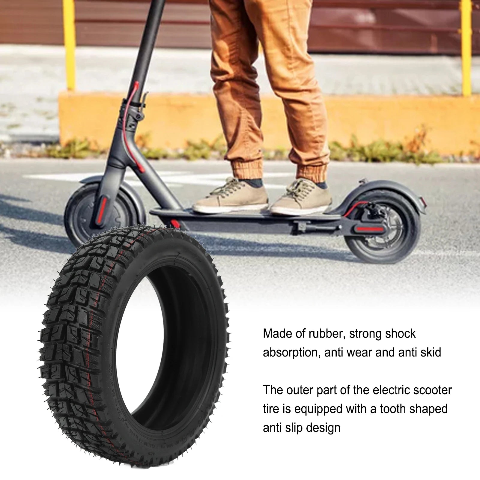10x2.75‑6.5 Tubeless Tire 10 Inch Electric Scooter Tubeless Tyre Strong Shock Absorption Thickened Elasticity for Safe Cycling
