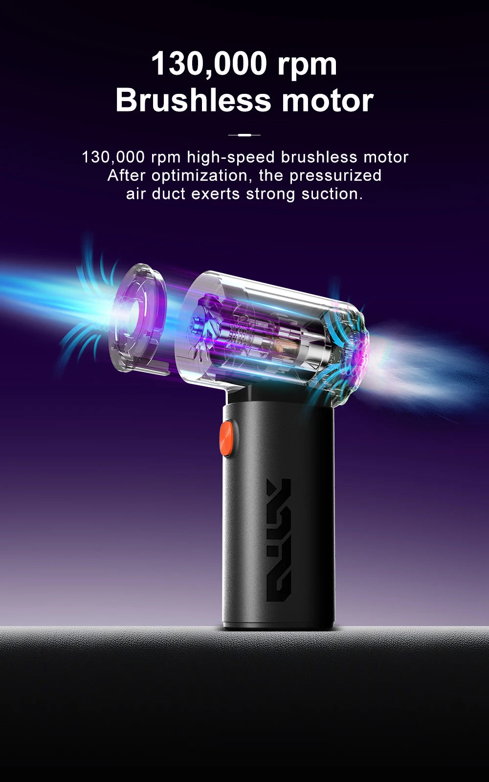 Mini Car Vacuum Cleaner | 20000Pa Strong Suction | 130,000 RPM Brushless Motor | 2*2000mAh Battery | Multi-Nozzle Set
