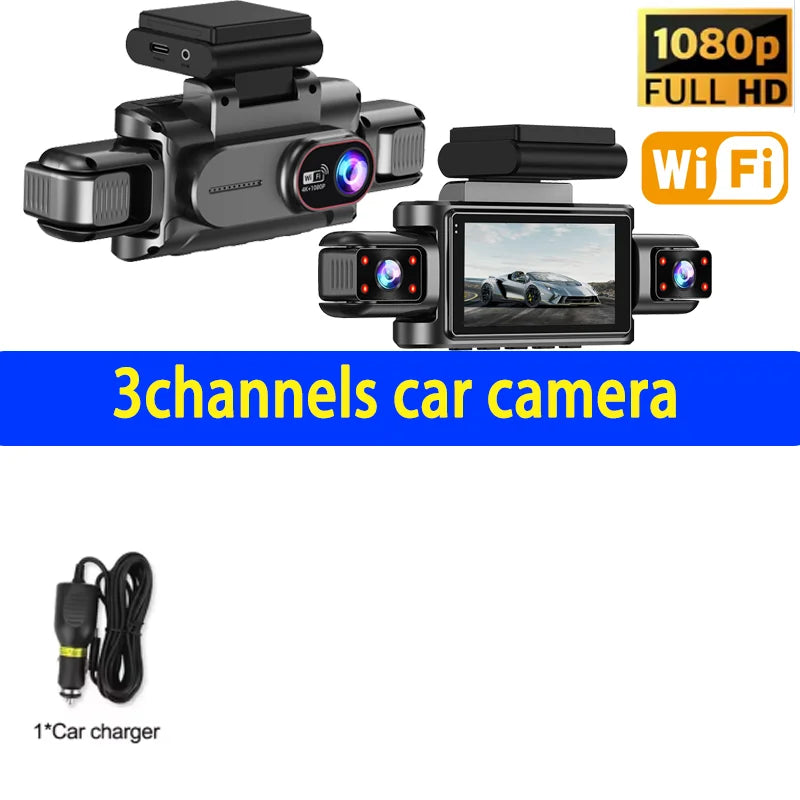 3/4 Channel Car Dash Cam Black Box WiFi Driving Camera FHD 1080P Front Left Right Rear Night Vision Loop Recording Hardwireki