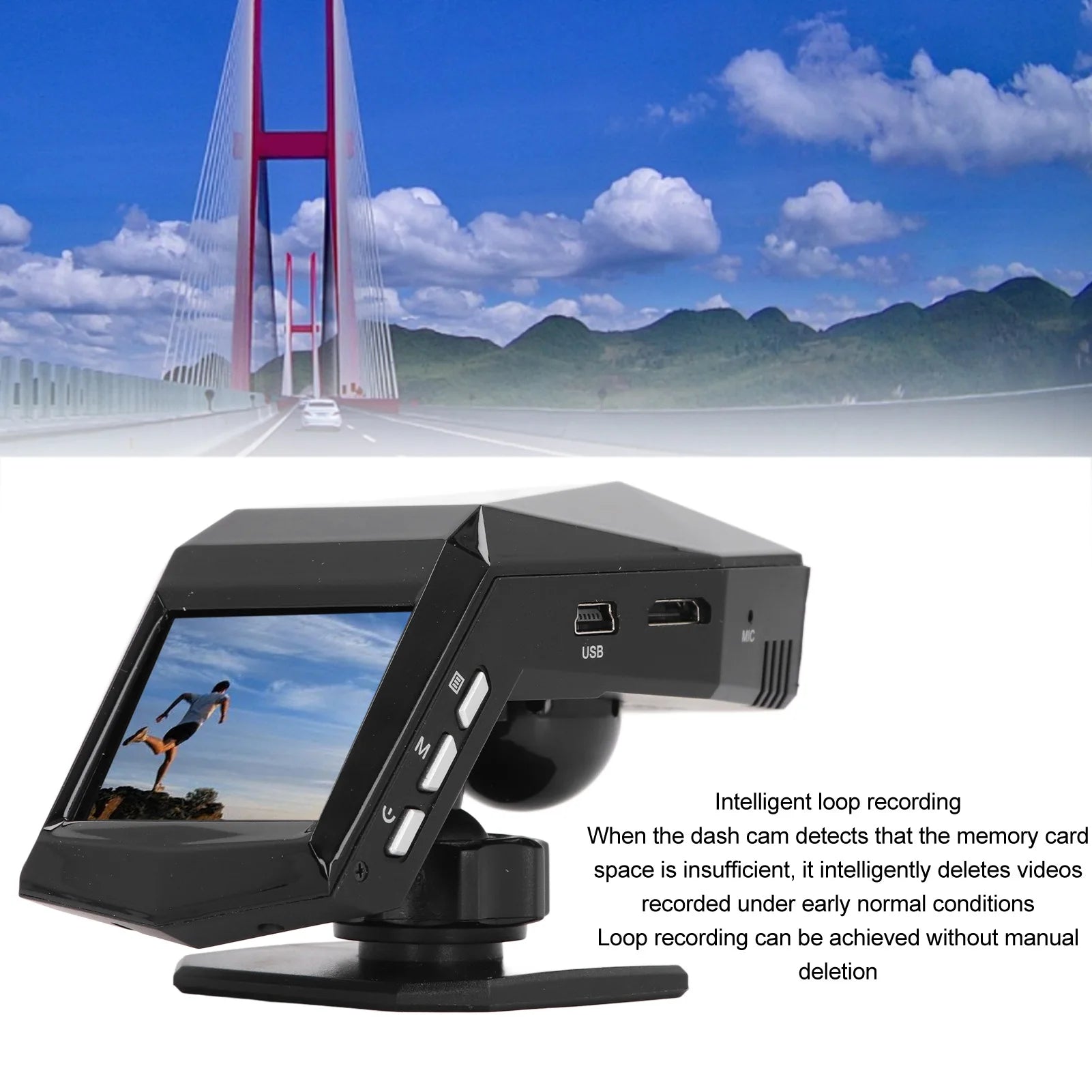 Front and Rear Dash Cam Loop Recording 170 Degree Wide Angle 2.0 Inch Display Screen Dash Cam Front and Rear Camera for Cars