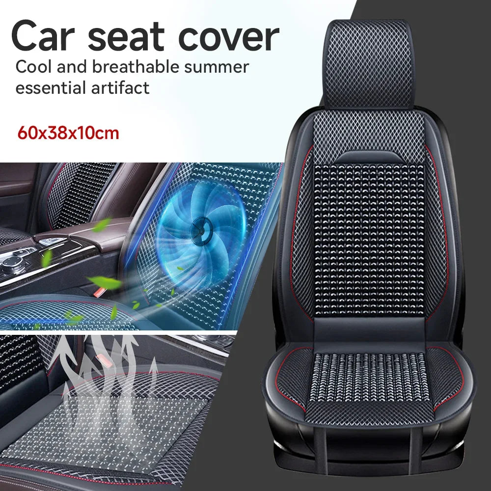 Car Wooden Bead Seat Cushion Summer Cool Leather Car Seat Cover Breathable Handmade Auto Seat Mat Pad Universal Auto Accessories