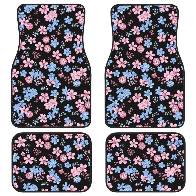 Floral Print Car Floor Mats Cute Flower Front Rear Seat Floor Rugs Carpets Full Set Auto Interior Accessories Decor gift