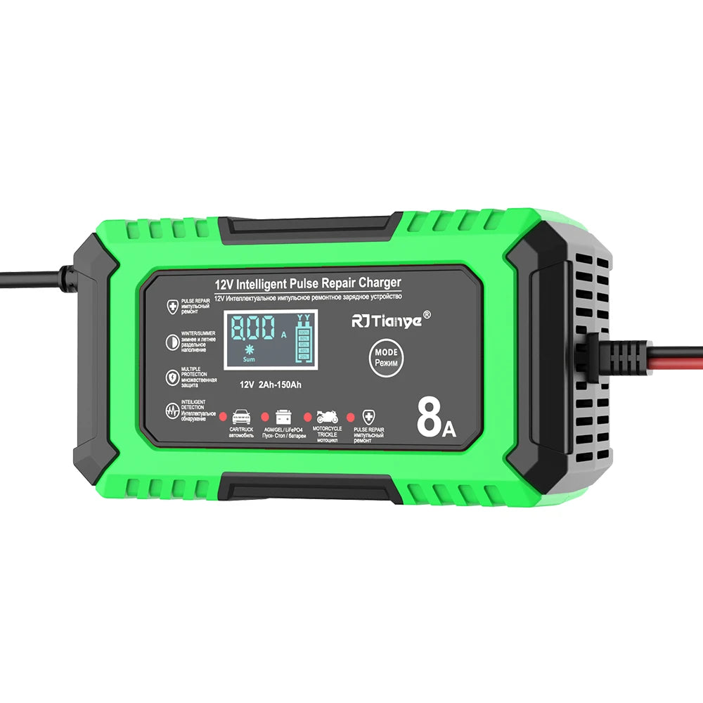 AU plug Car Battery Charger 12V 8A  Car and Motorcycle Battery Charging Device  Lead-acid Battery Smart Repair LCD Display