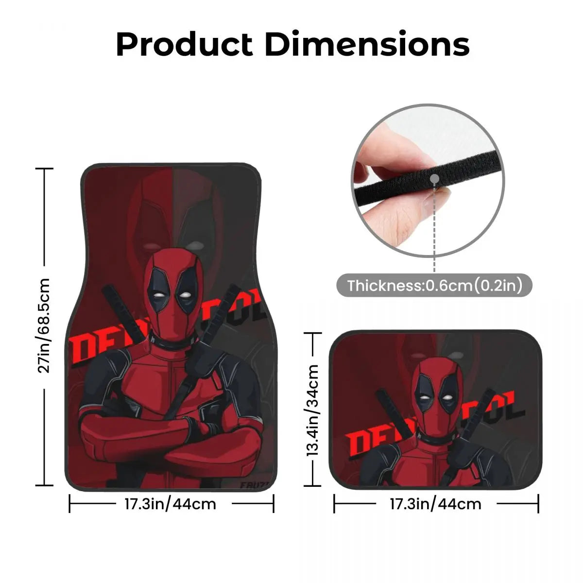 Deadpool Superhero Comics Car Floor Mats Carpet Set of 4 Anti-Slip Universal Automotive Floor Mat Fit for Vans SUV