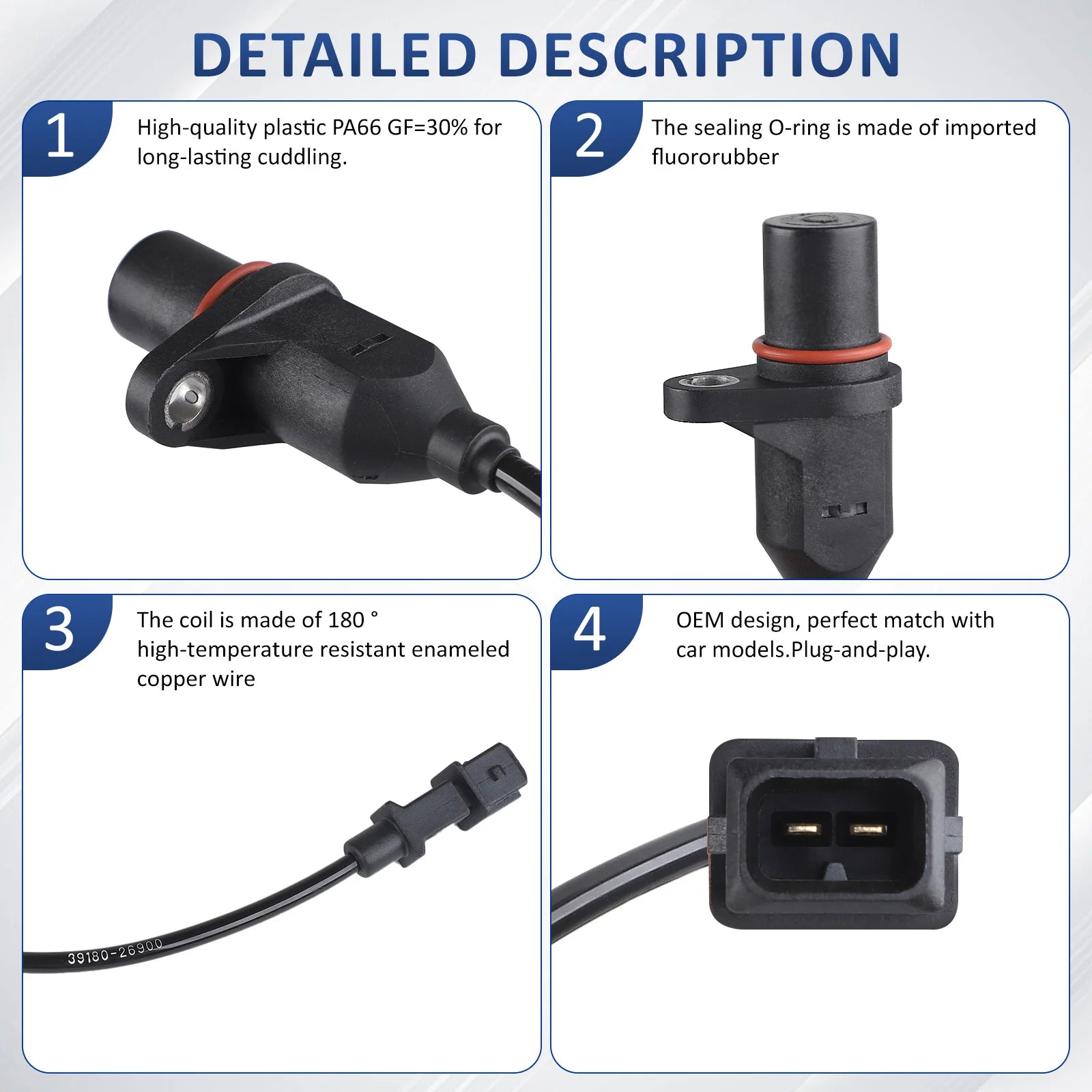 39180-26900 Crankshaft Position Sensor For Hyundai Accent 2000 2001 2002 2003 2004 2005-2011 Kia Rio Rio5 2006-2010 2011 Black