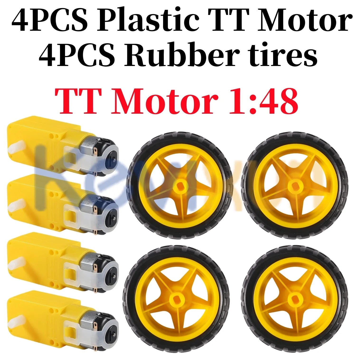 4PCS DC Electric Motor + Plastic TT Motor Tire Wheel 3-6V Dual Shaft Gear Motor TT Magnetic Gearbox Engine For Arduino Smart Car