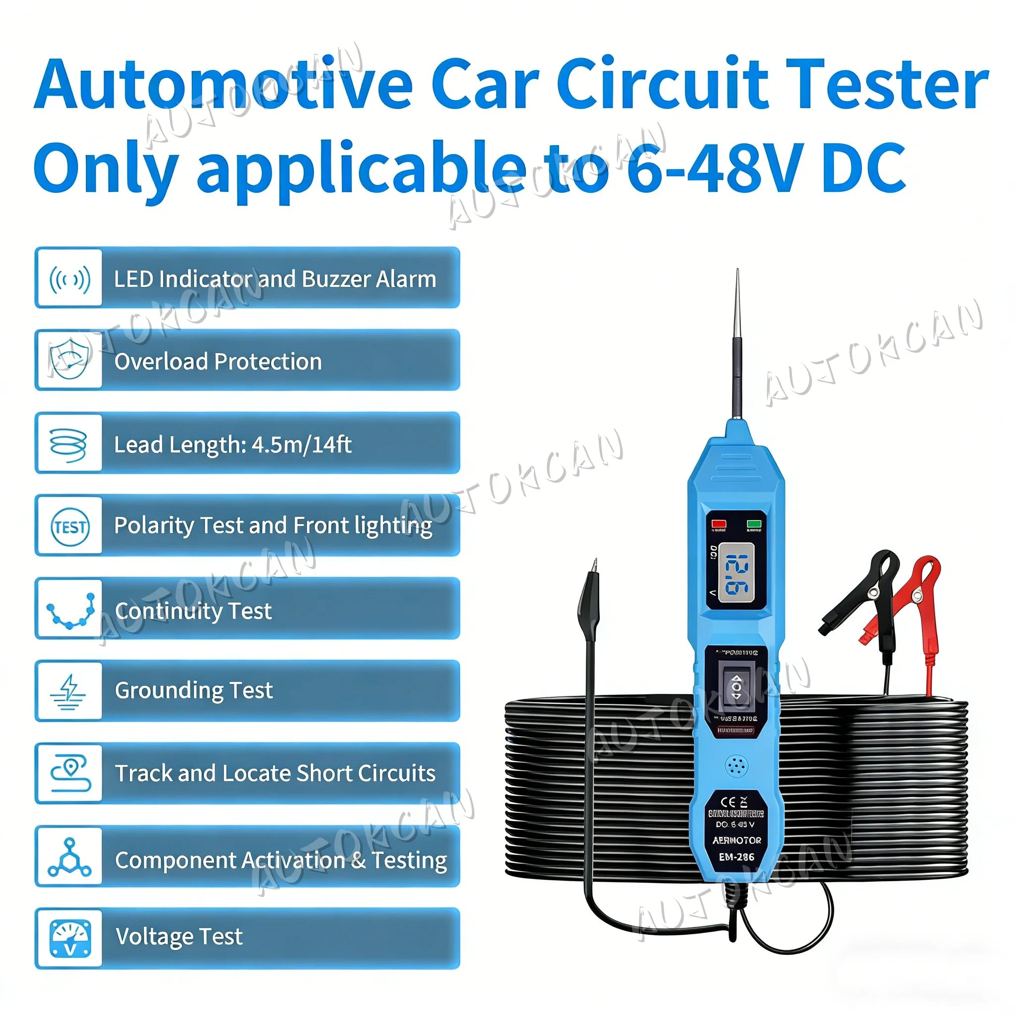 Automotive Electric Circuit Tester 6-48V DC with Led Voltage Display Car Automotive Electrical Systems Diagnostic Tool