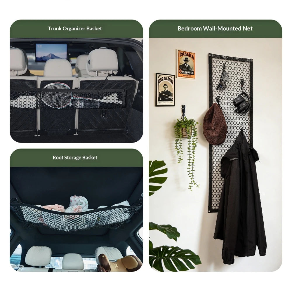 Boot Organiser for Car Accessories Auto Storage Net Organizer Interior Travel Gadgets Outdoor Hanging Fixed Camping Luggage Bag