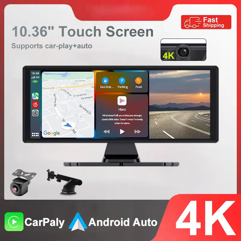 Universal DashCam 10.33" Car Intelligent 4K Car DVR Dash Cam Wireless CarPlay & Android Auto MP5 Bluetooth WIFI Rear Reversing
