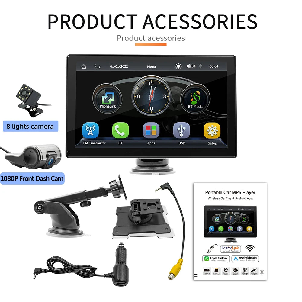 9 Inch Wireless CarPlay Android Auto Monitor Automotive Multimedia Player With DVR Video Recorder Rear View Camera Monitor