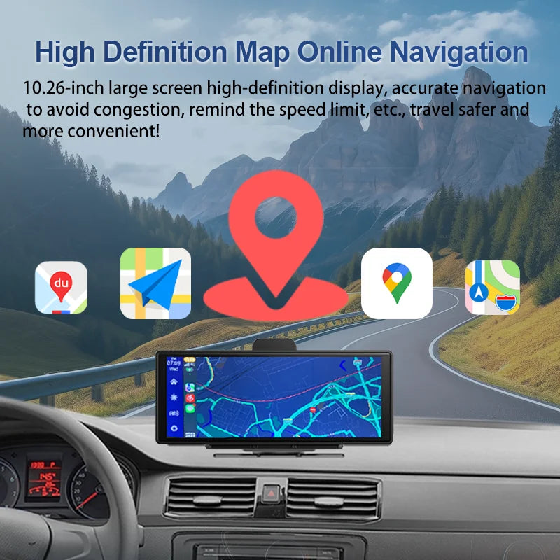 10.26 inch Dash Cam 4K Car DVR Wireless Carplay & Android Auto GPS Navigation Video Recorder Dashboard Dual Lens Wifi FM AUX