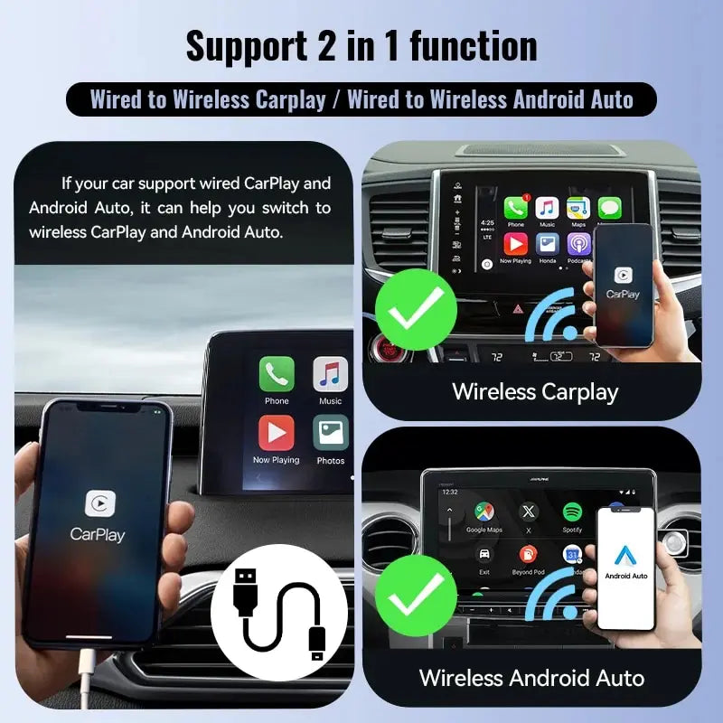 XUDA NEW Wireless CarPlay Android Auto Wireless Adapter Smart Mini Box Plug And Play WiFi Fast Connect Universal For Nissa