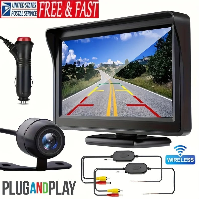 Wireless 4.3Inch Car Rear View Monitor LCD Video Parking Display for Vehicle Truck Van RV Reversing Backup Camera