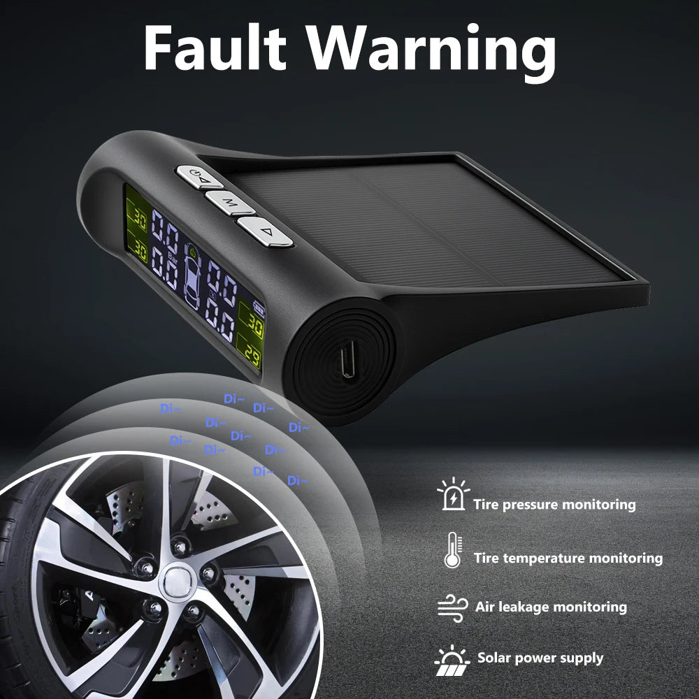 Tyre Pressure Monitoring System Digital LCD Display Auto Security Alarm Solar Charging Universal Smart Car TPMS